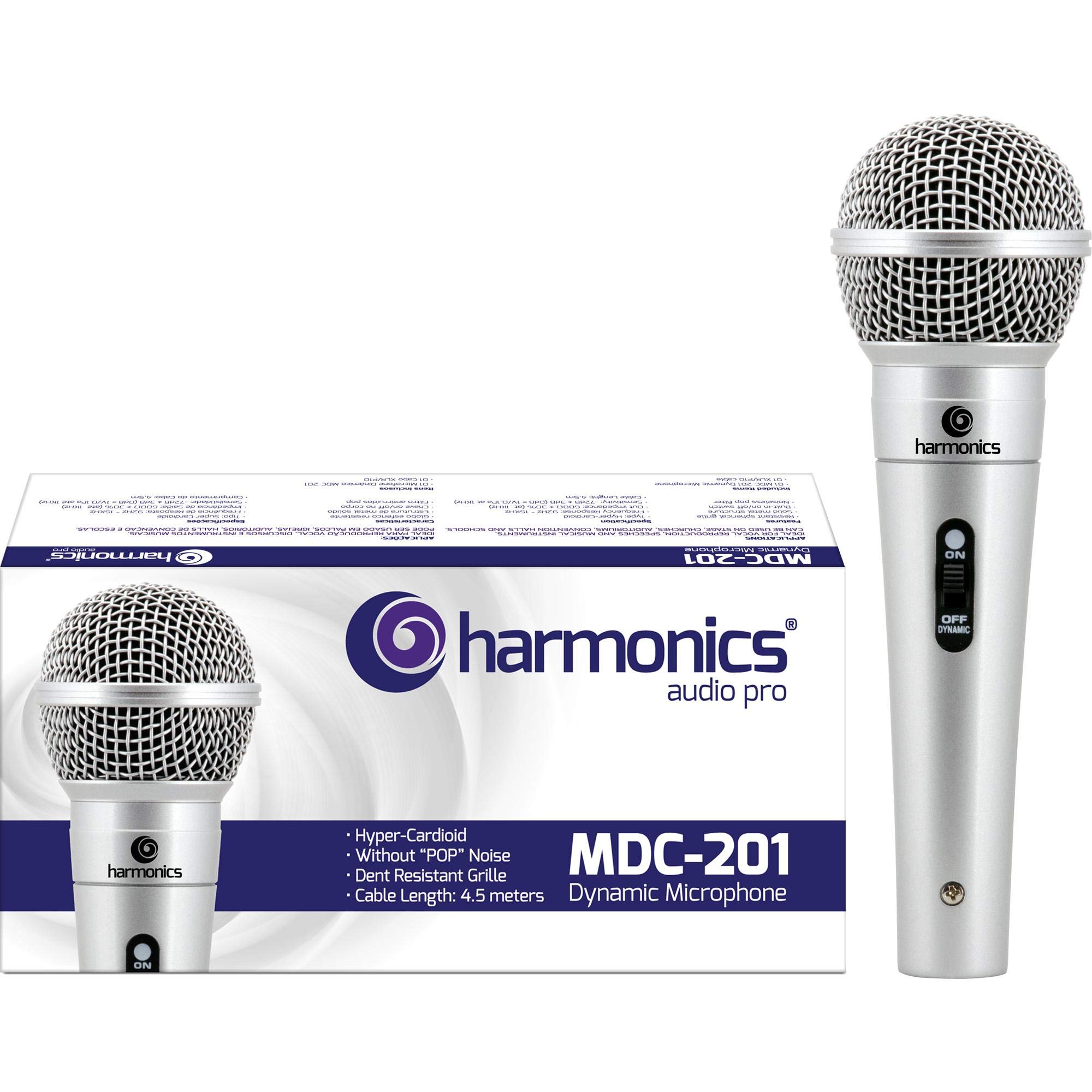 Microfone Dinâmico Supercardióide Cabo 4, 5M Mdc201 Prata